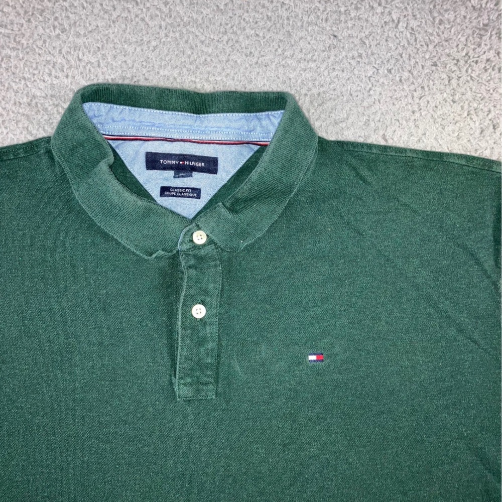 Tommy Hilfiger Polo Shirt Mens 3XL Green Classic Fit S/S Pique Flag Logo Outdoor